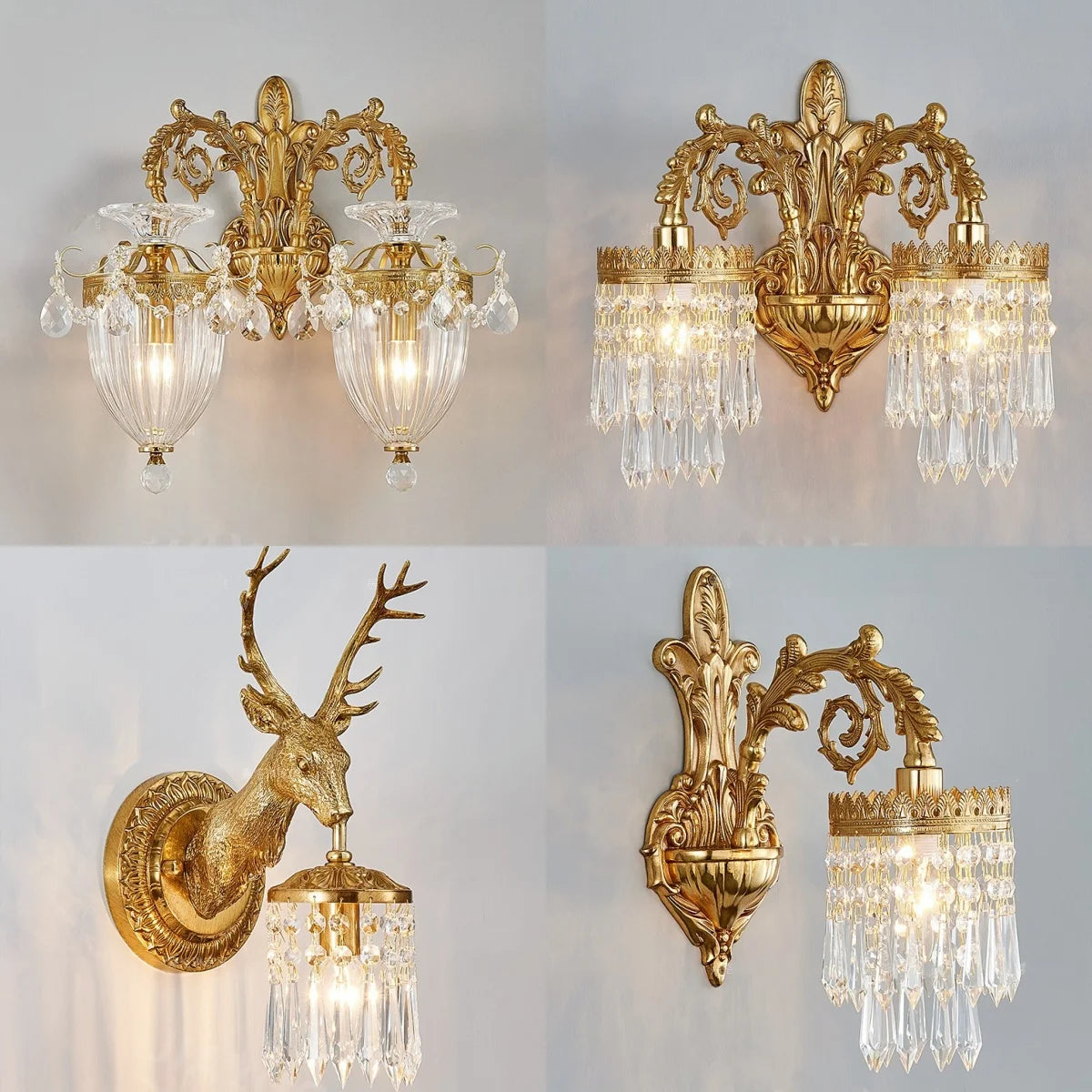 Living Room Full Copper Crystal-Wall Lamp European