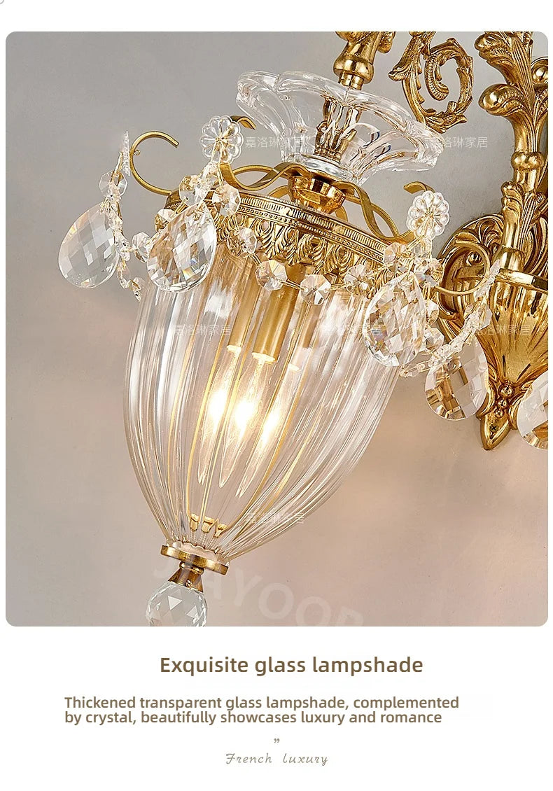 Living Room Full Copper Crystal-Wall Lamp European