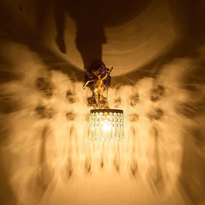 French Retro Copper Angel Flower Crystal Wall Lamp