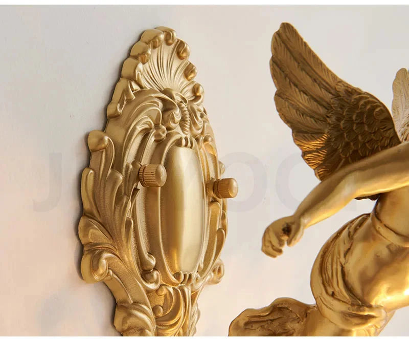 French Retro Copper Angel Flower Crystal Wall Lamp