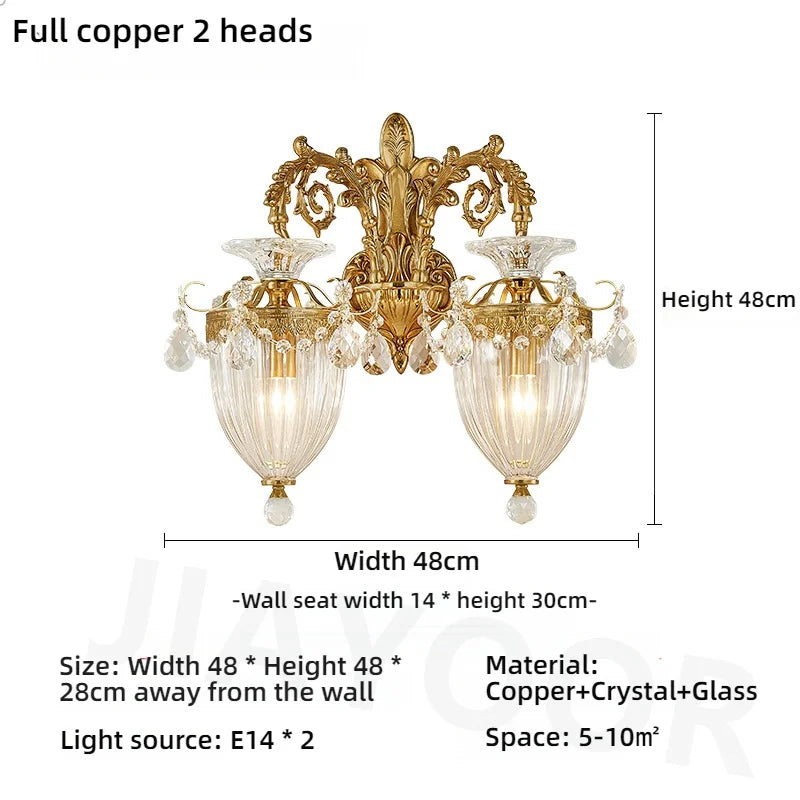 Living Room Full Copper Crystal-Wall Lamp European