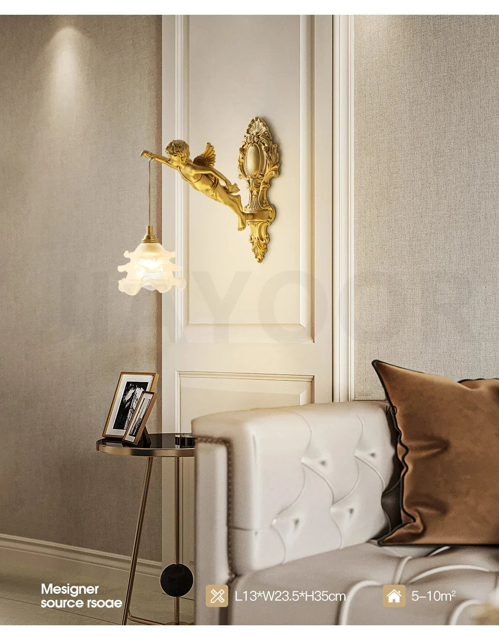 French Retro Copper Angel Flower Crystal Wall Lamp