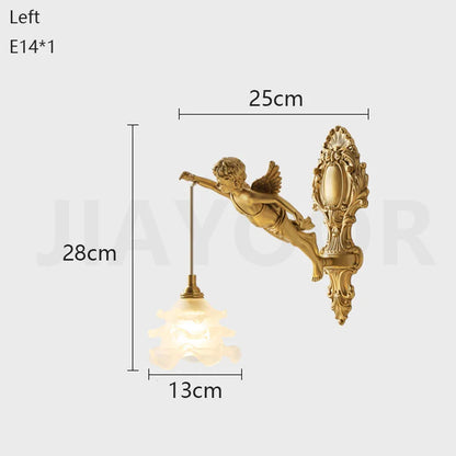 French Retro Copper Angel Flower Crystal Wall Lamp