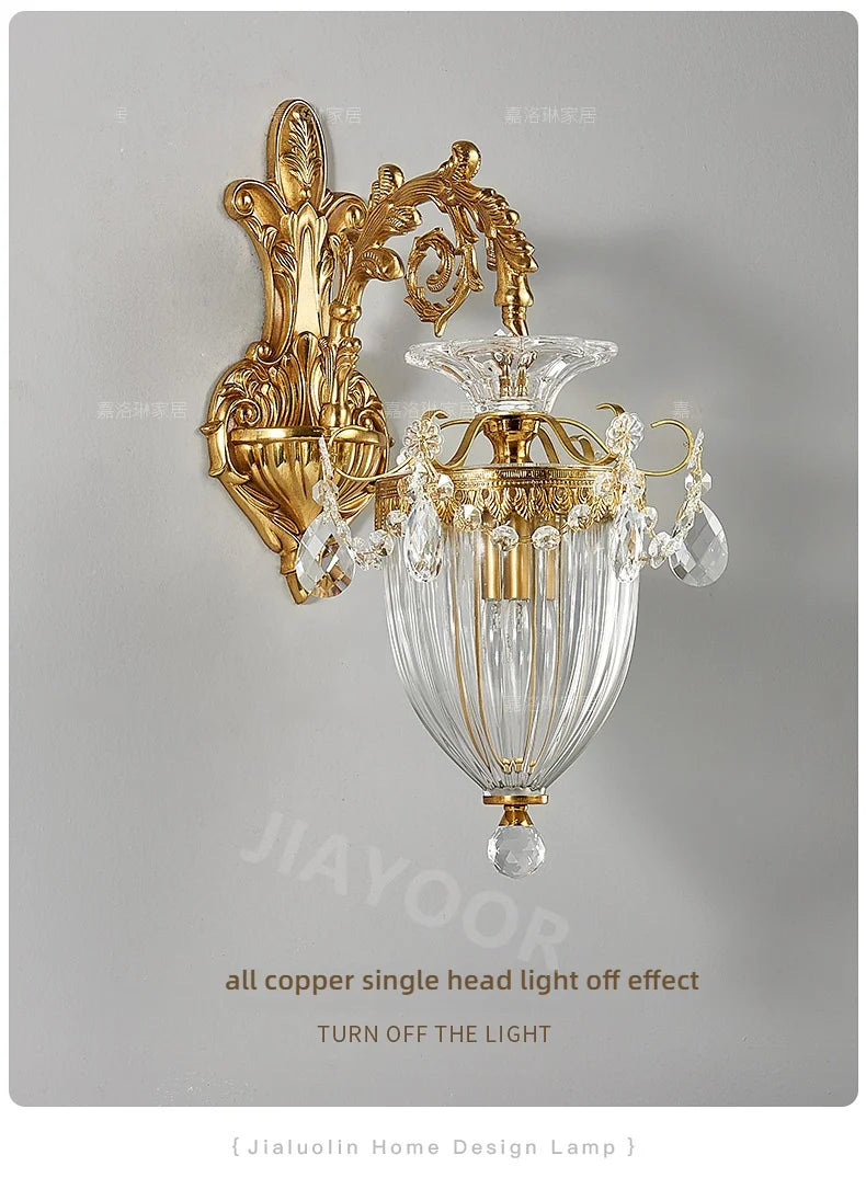 Living Room Full Copper Crystal-Wall Lamp European