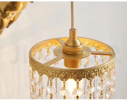 French Retro Copper Angel Flower Crystal Wall Lamp