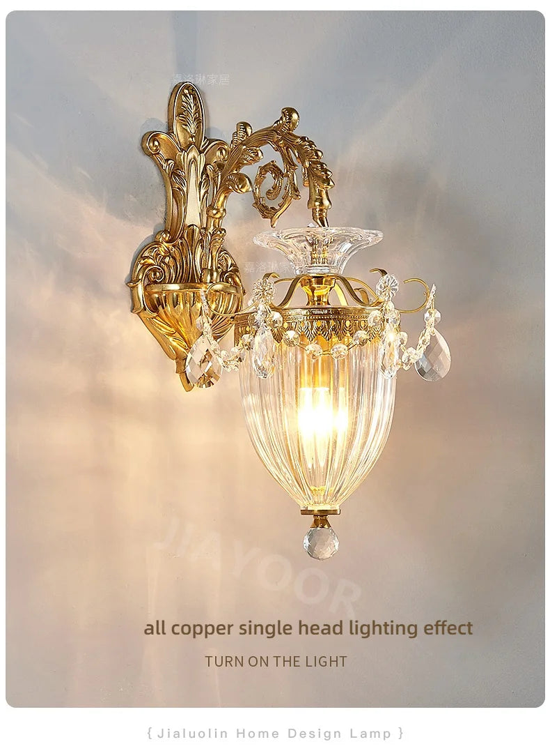 Living Room Full Copper Crystal-Wall Lamp European