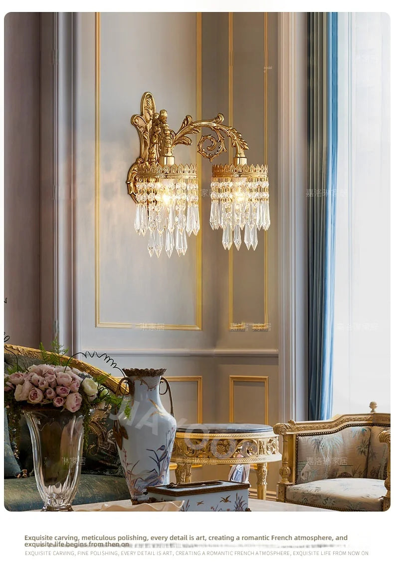 Living Room Full Copper Crystal-Wall Lamp European