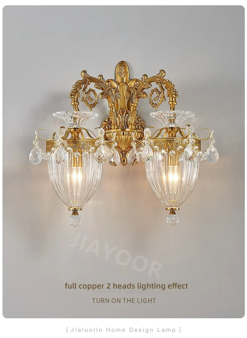Living Room Full Copper Crystal-Wall Lamp European