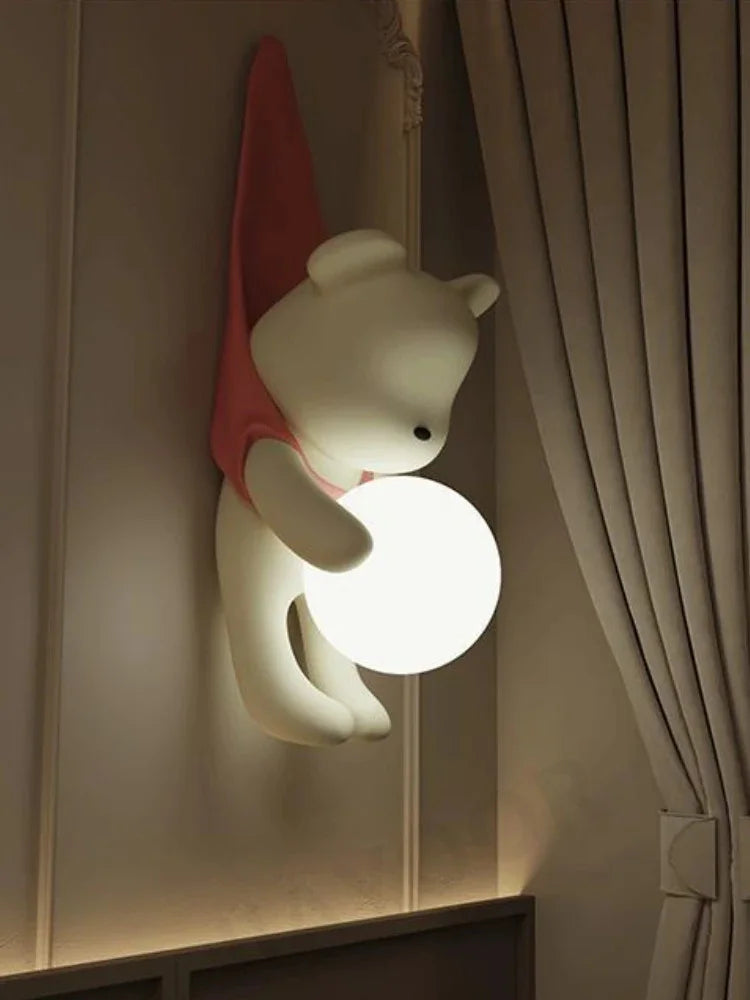 Resin Wall Lamp Light Cute Little Bear Design Children's Room