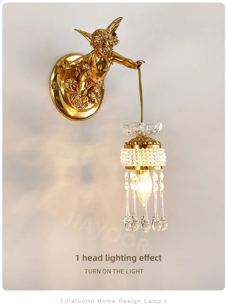 Living Room Full Copper Crystal-Wall Lamp European