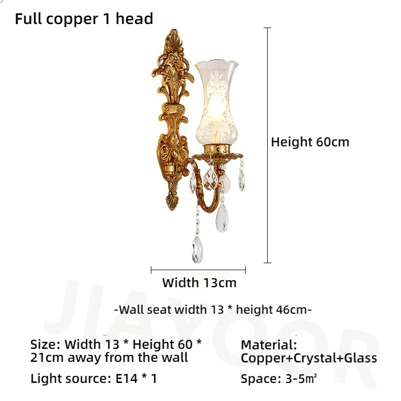 Living Room Full Copper Crystal-Wall Lamp European