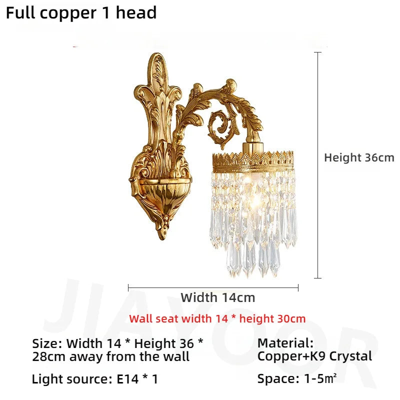 Living Room Full Copper Crystal-Wall Lamp European
