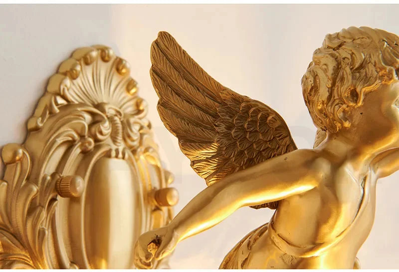 French Retro Copper Angel Flower Crystal Wall Lamp