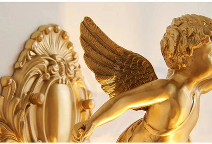 French Retro Copper Angel Flower Crystal Wall Lamp