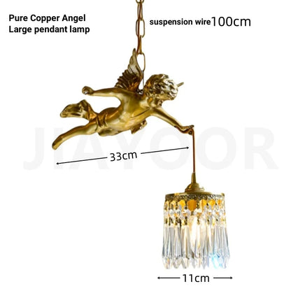 French Retro Copper Angel Flower Crystal Wall Lamp