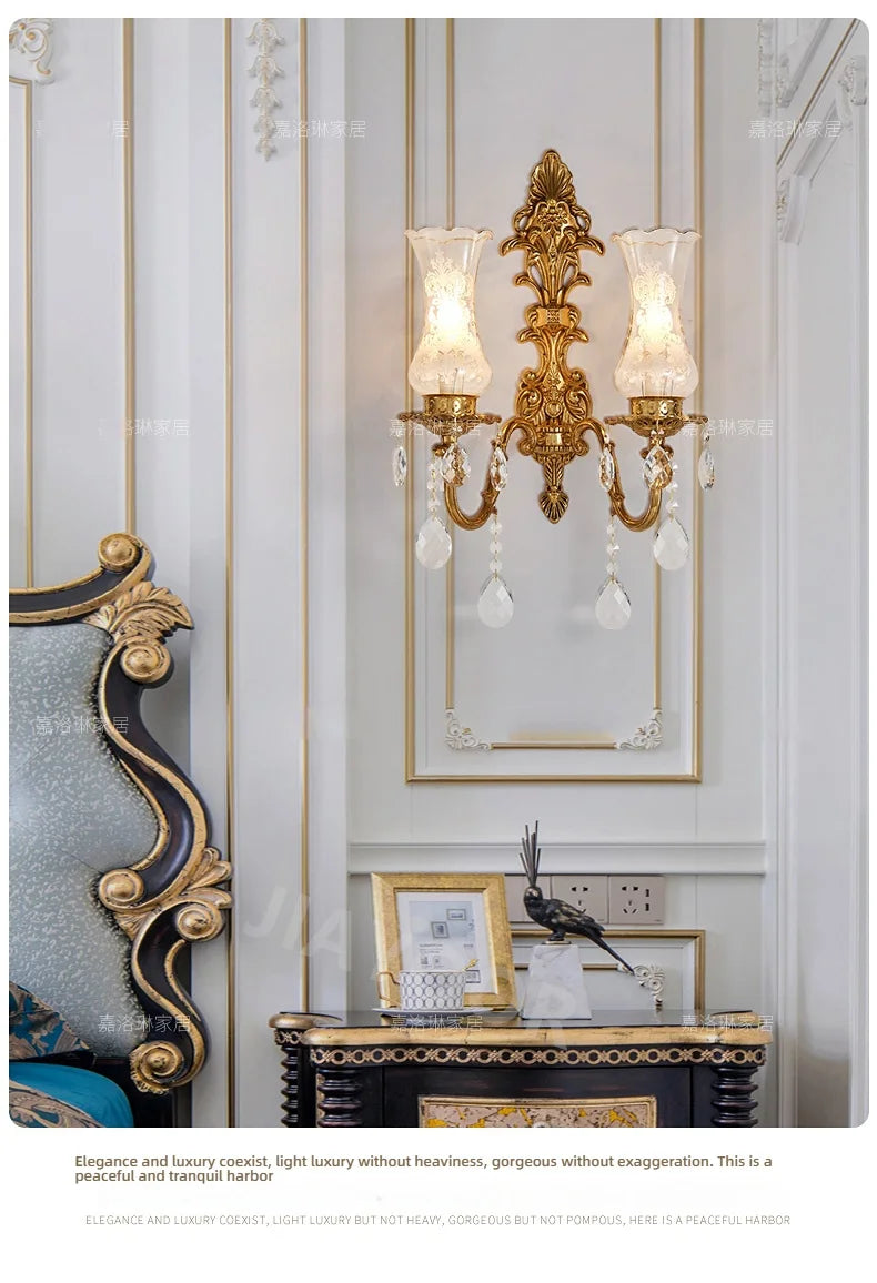 Living Room Full Copper Crystal-Wall Lamp European