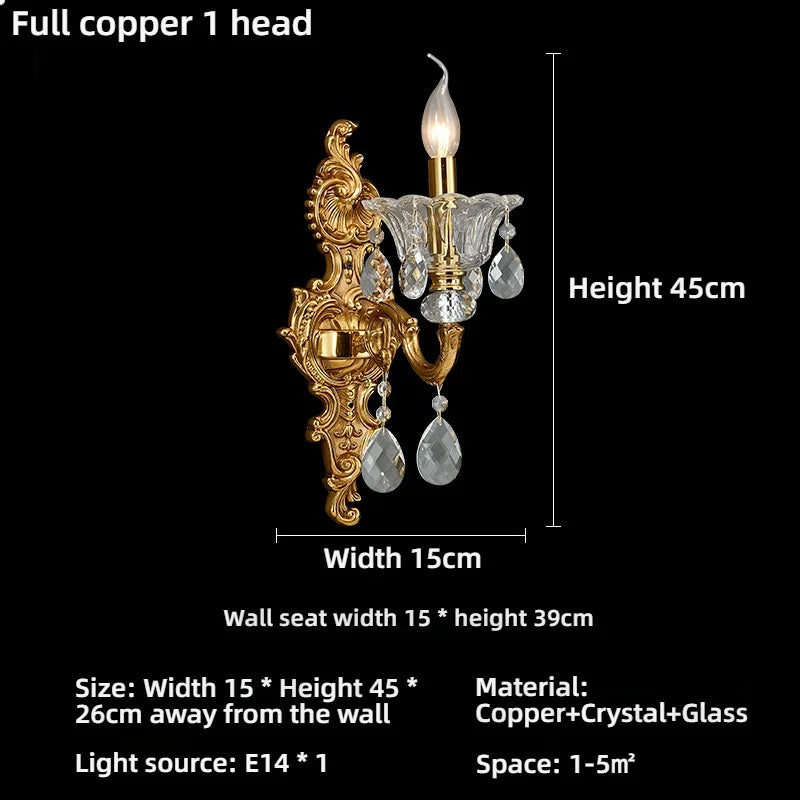Living Room Full Copper Crystal-Wall Lamp European