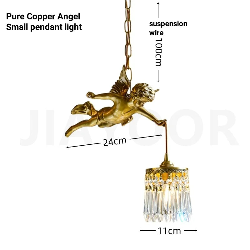 French Retro Copper Angel Flower Crystal Wall Lamp