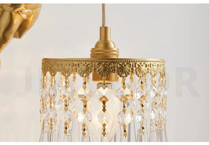 French Retro Copper Angel Flower Crystal Wall Lamp