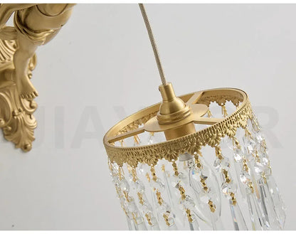 French Retro Copper Angel Flower Crystal Wall Lamp