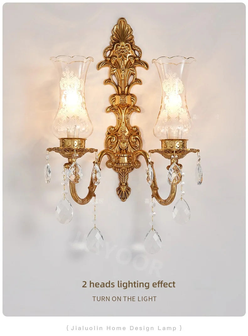 Living Room Full Copper Crystal-Wall Lamp European