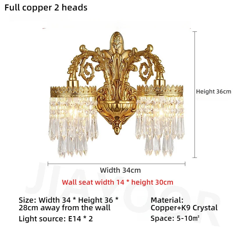 Living Room Full Copper Crystal-Wall Lamp European