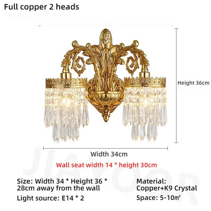 Living Room Full Copper Crystal-Wall Lamp European