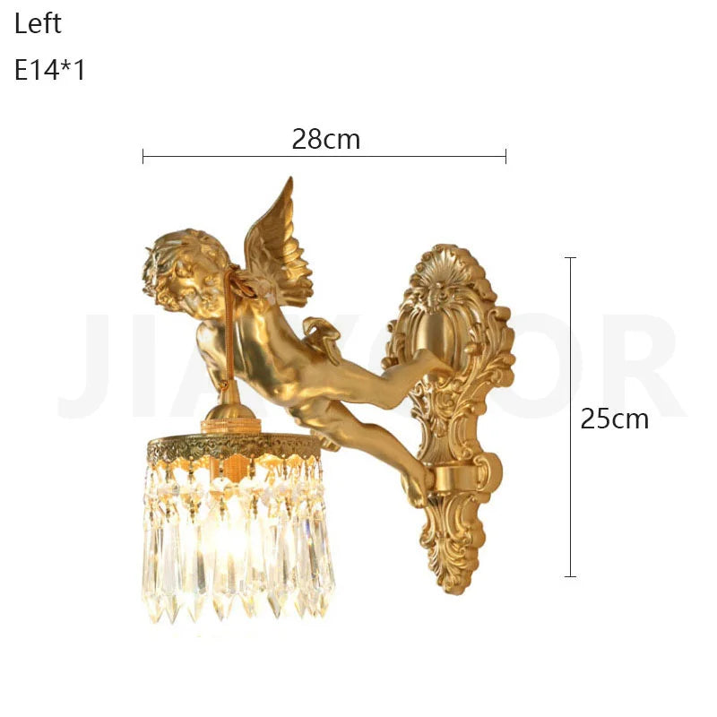 French Retro Copper Angel Flower Crystal Wall Lamp