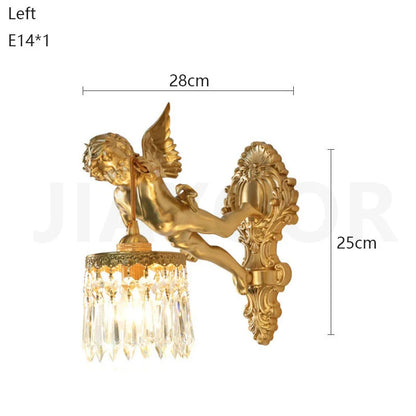 French Retro Copper Angel Flower Crystal Wall Lamp