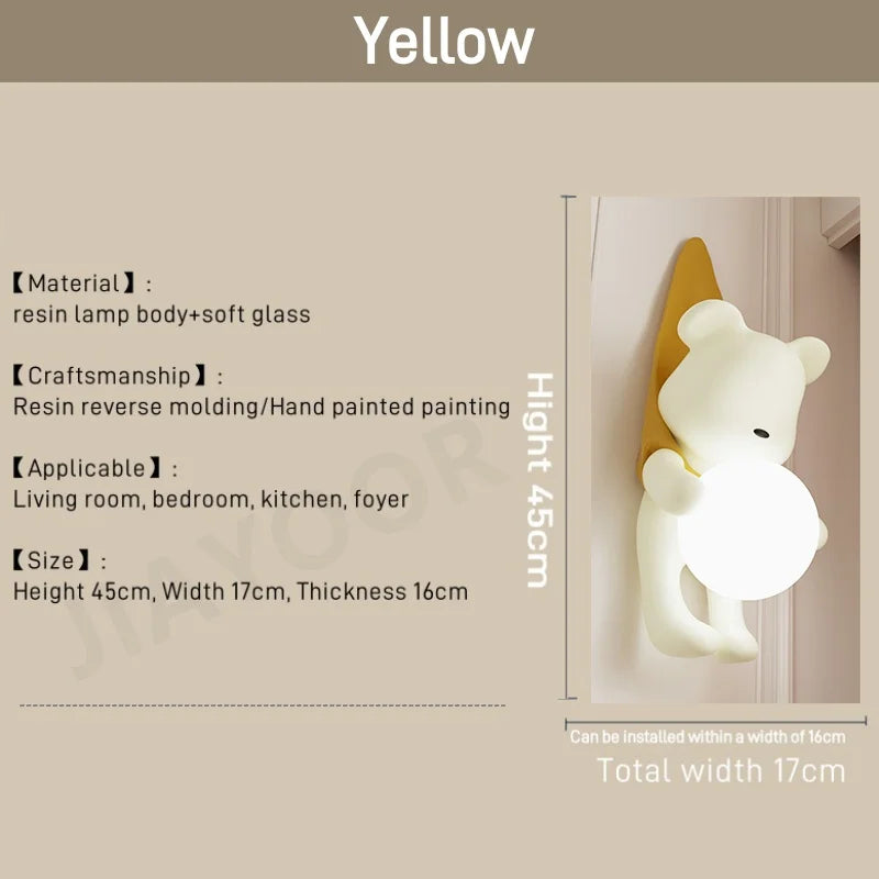 Resin Wall Lamp Light Cute Little Bear Design Children's Room
