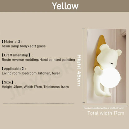 Resin Wall Lamp Light Cute Little Bear Design Children's Room