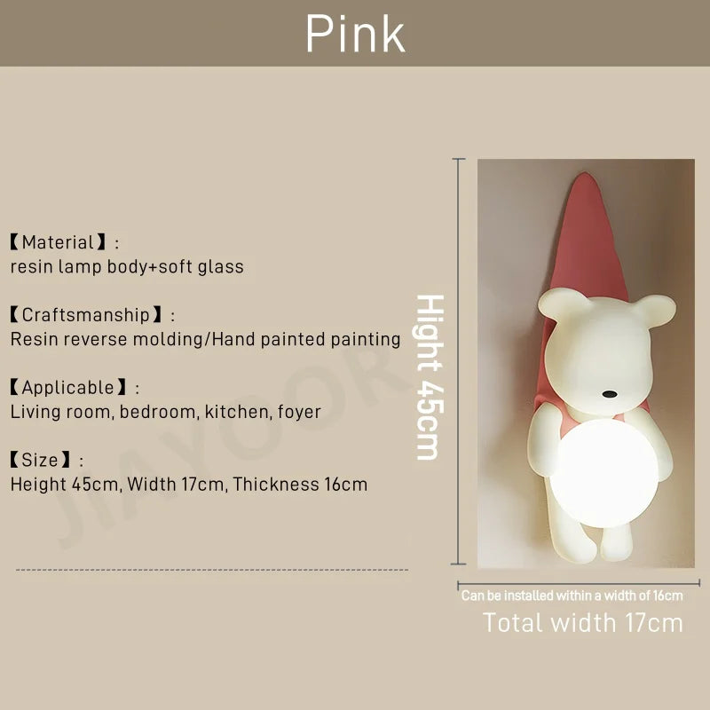 Resin Wall Lamp Light Cute Little Bear Design Children's Room