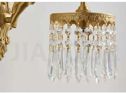 French Retro Copper Angel Flower Crystal Wall Lamp