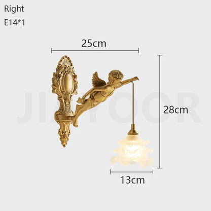 French Retro Copper Angel Flower Crystal Wall Lamp