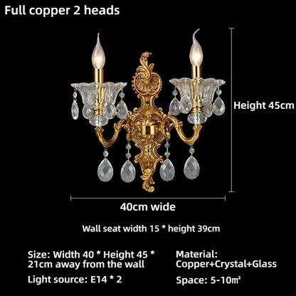 Living Room Full Copper Crystal-Wall Lamp European