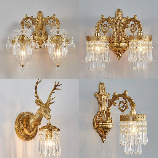 Living Room Full Copper Crystal-Wall Lamp European