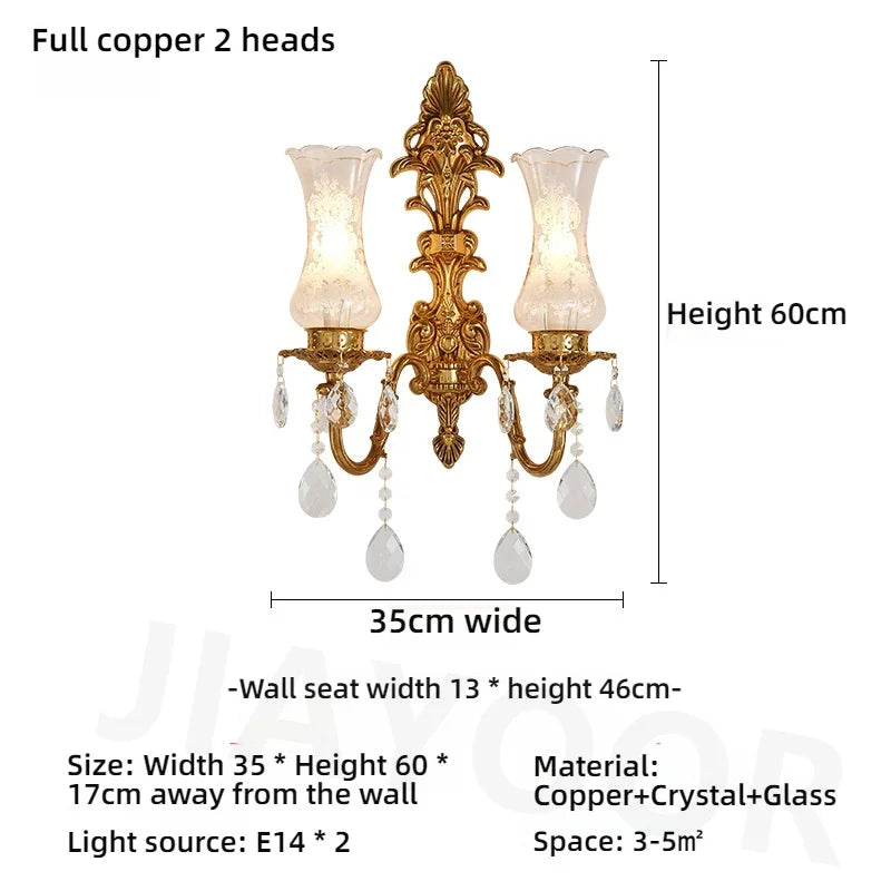 Living Room Full Copper Crystal-Wall Lamp European