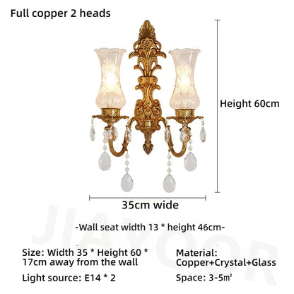 Living Room Full Copper Crystal-Wall Lamp European
