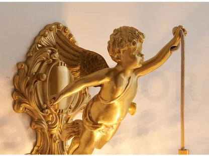 French Retro Copper Angel Flower Crystal Wall Lamp
