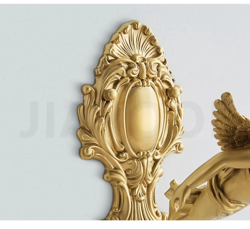 French Retro Copper Angel Flower Crystal Wall Lamp