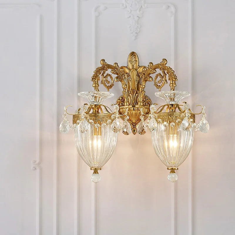 Living Room Full Copper Crystal-Wall Lamp European