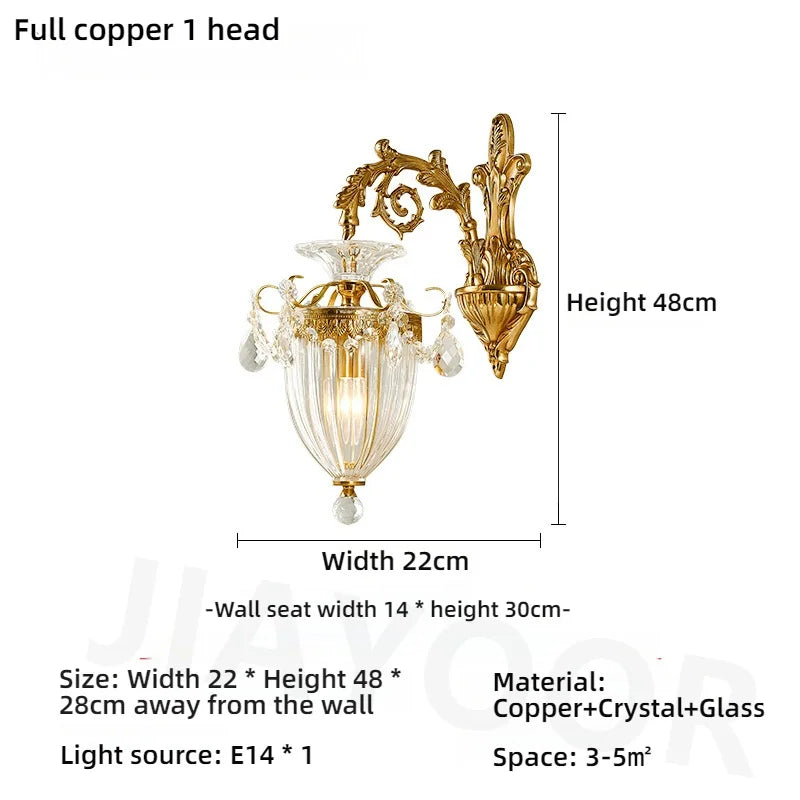 Living Room Full Copper Crystal-Wall Lamp European