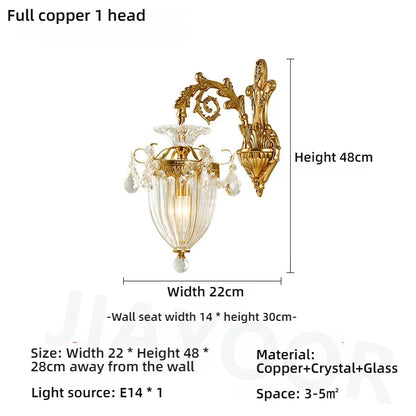 Living Room Full Copper Crystal-Wall Lamp European