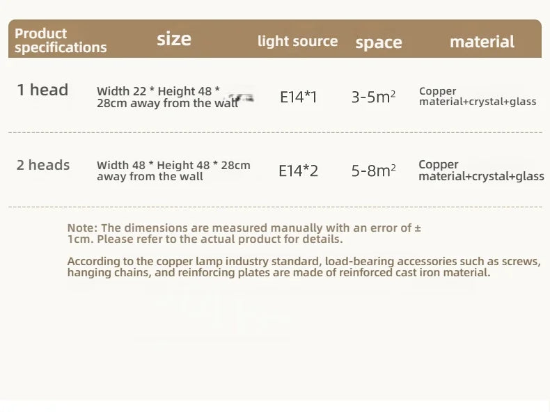 Living Room Full Copper Crystal-Wall Lamp European