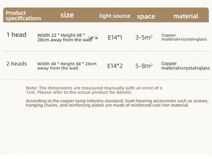 Living Room Full Copper Crystal-Wall Lamp European