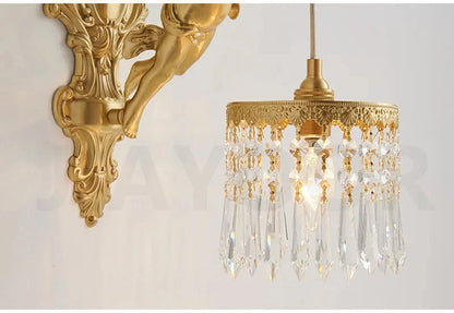 French Retro Copper Angel Flower Crystal Wall Lamp
