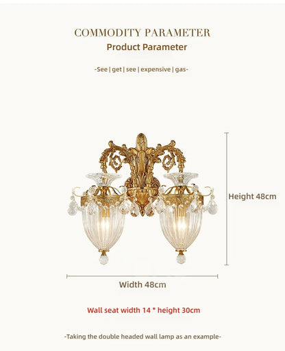 Living Room Full Copper Crystal-Wall Lamp European