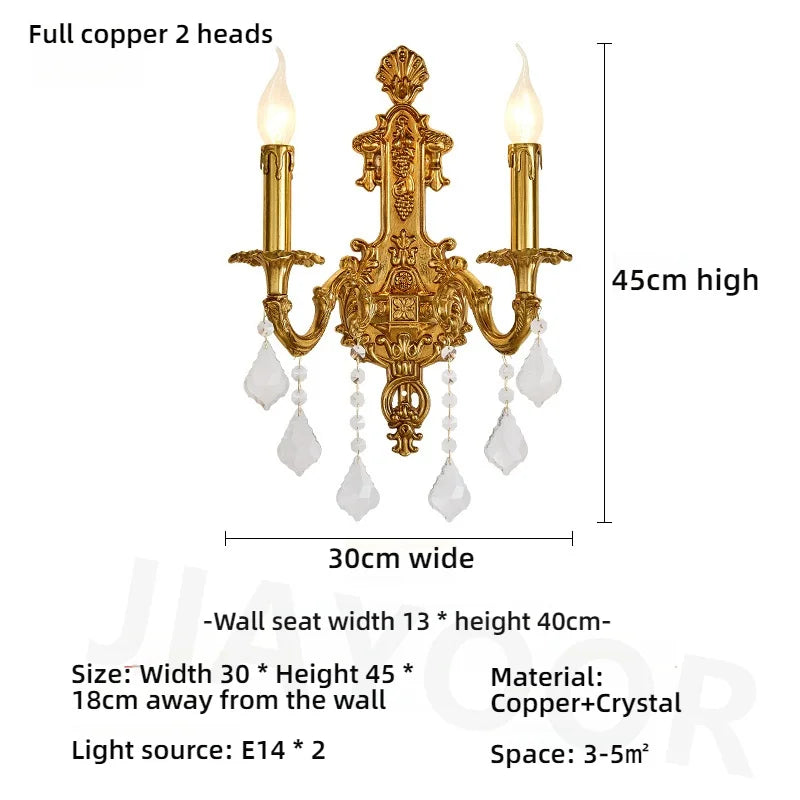 Living Room Full Copper Crystal-Wall Lamp European