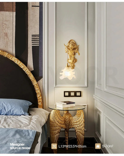 French Retro Copper Angel Flower Crystal Wall Lamp