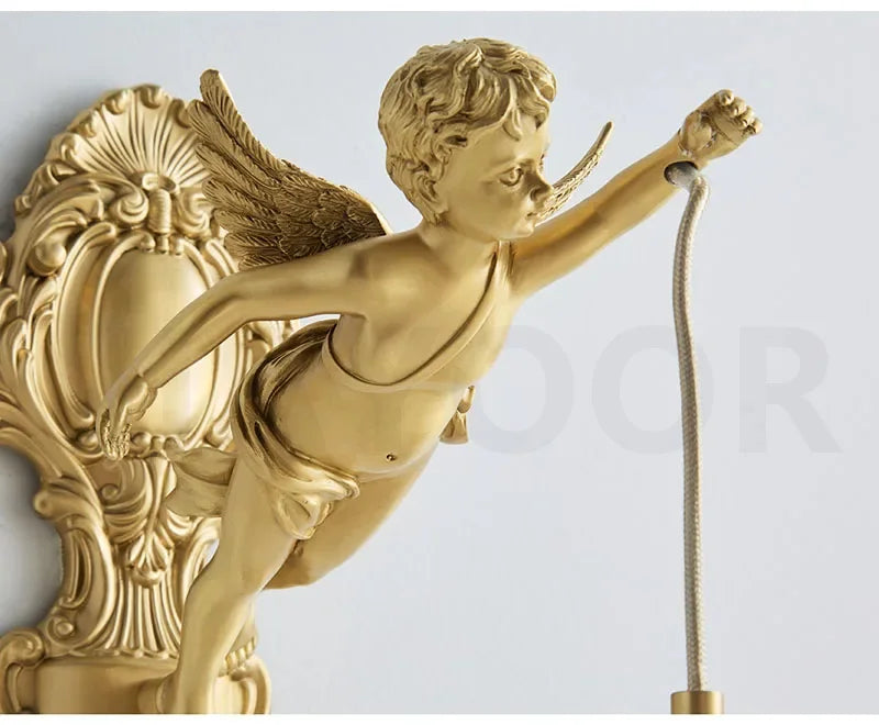 French Retro Copper Angel Flower Crystal Wall Lamp